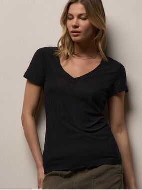 James Perse Slub Black Casual Deep U Neck